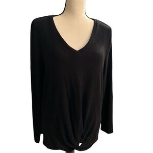 Candie’s Black V-Neck Twist-Front Long Sleeve Top – Size Large